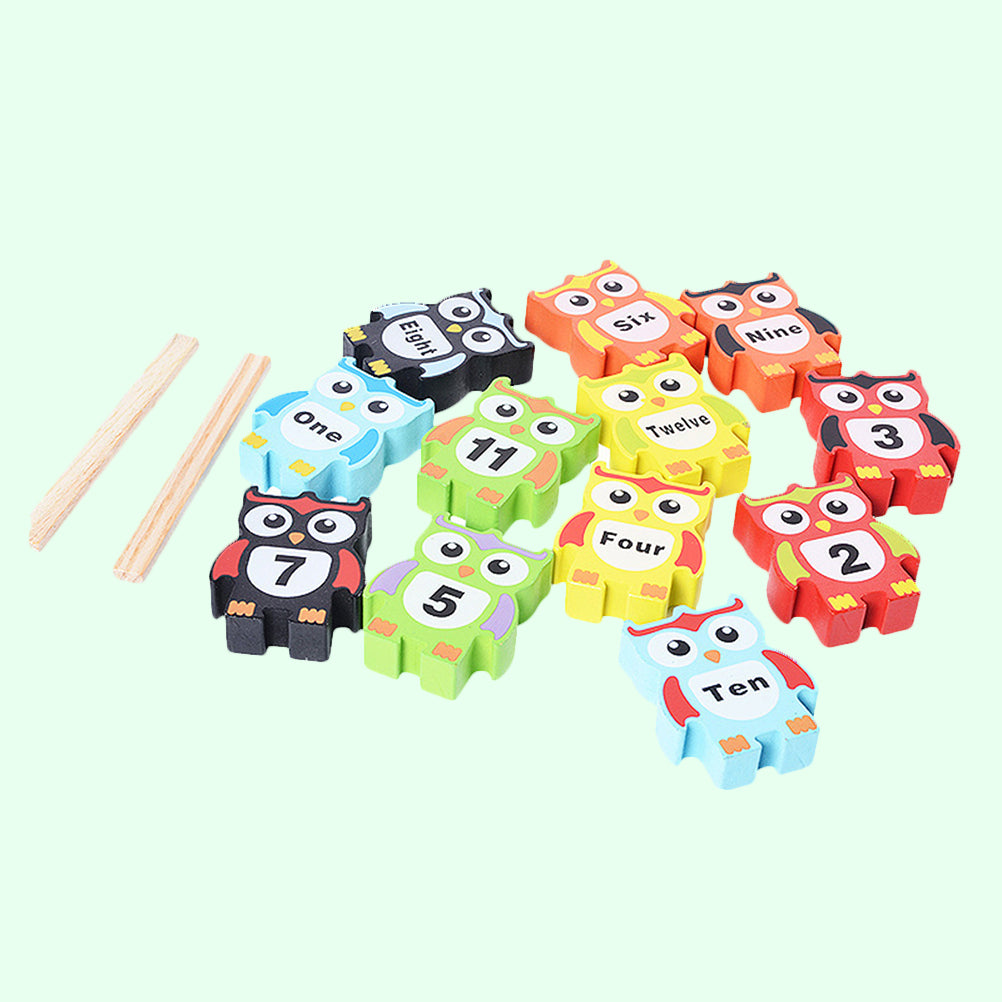 12pcs Wooden Owl Shape Stacking Blocks Toy Set R55806