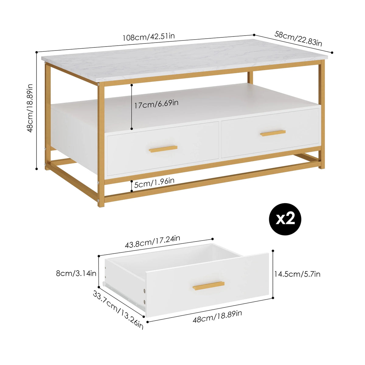 Dark Brown Coffee Table with Storage Drawers B818320