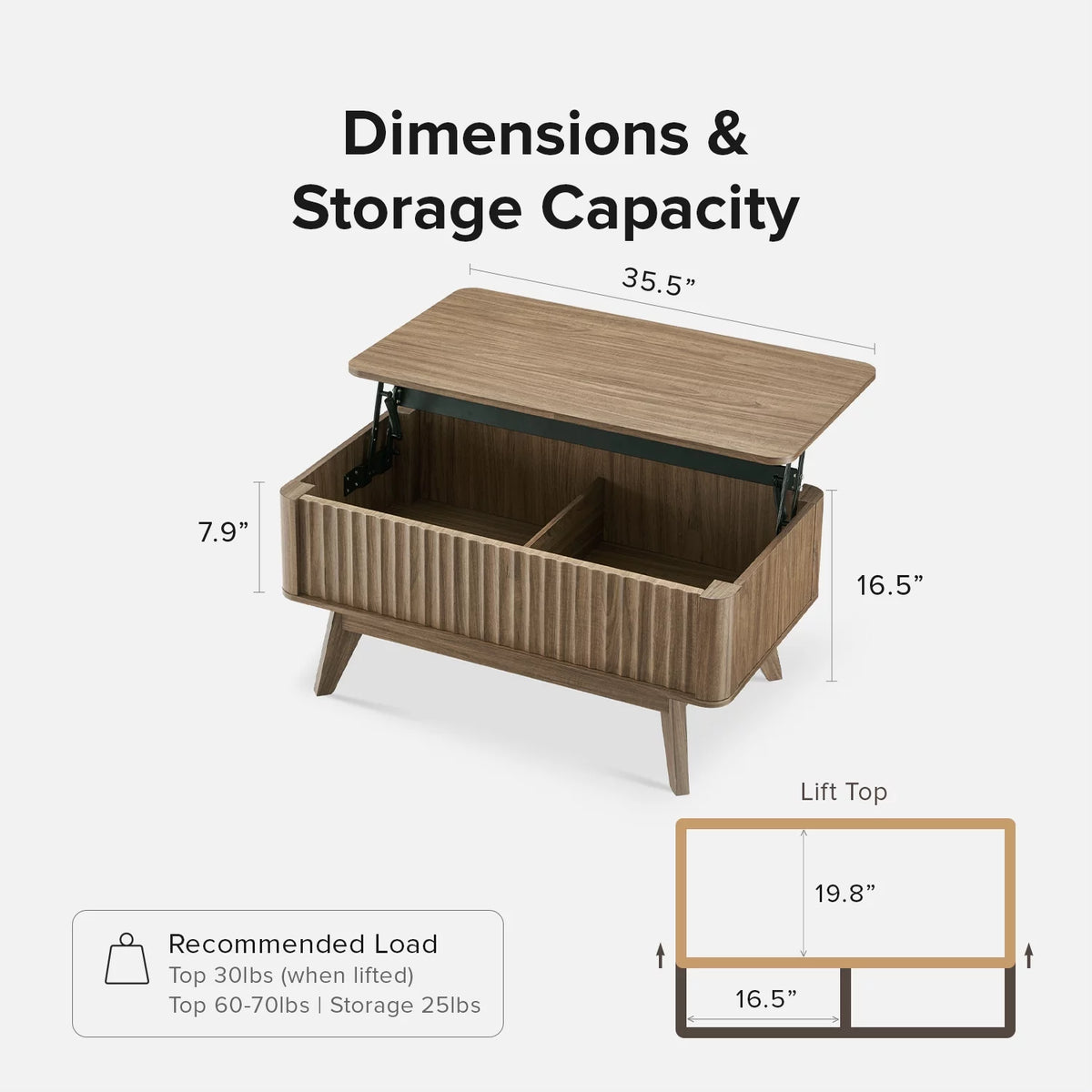 Walnut Lift Top Coffee Table with Storage N6838