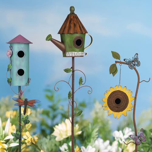 57” Metal Bird Feeder Stake with Cylinders Design D661035