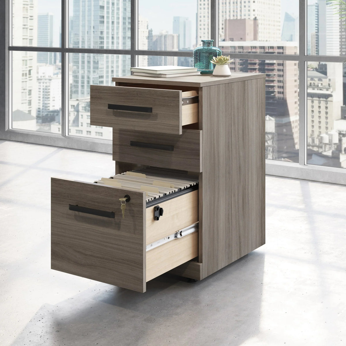3 Drawer Engineered Wood Mobile Filing Cabinet P799314