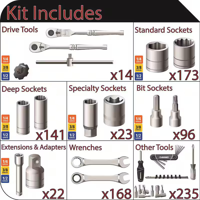 1/4 in., 3/8 in., and 1/2 in. Drive Mechanics Tools Set (872-Piece) H500