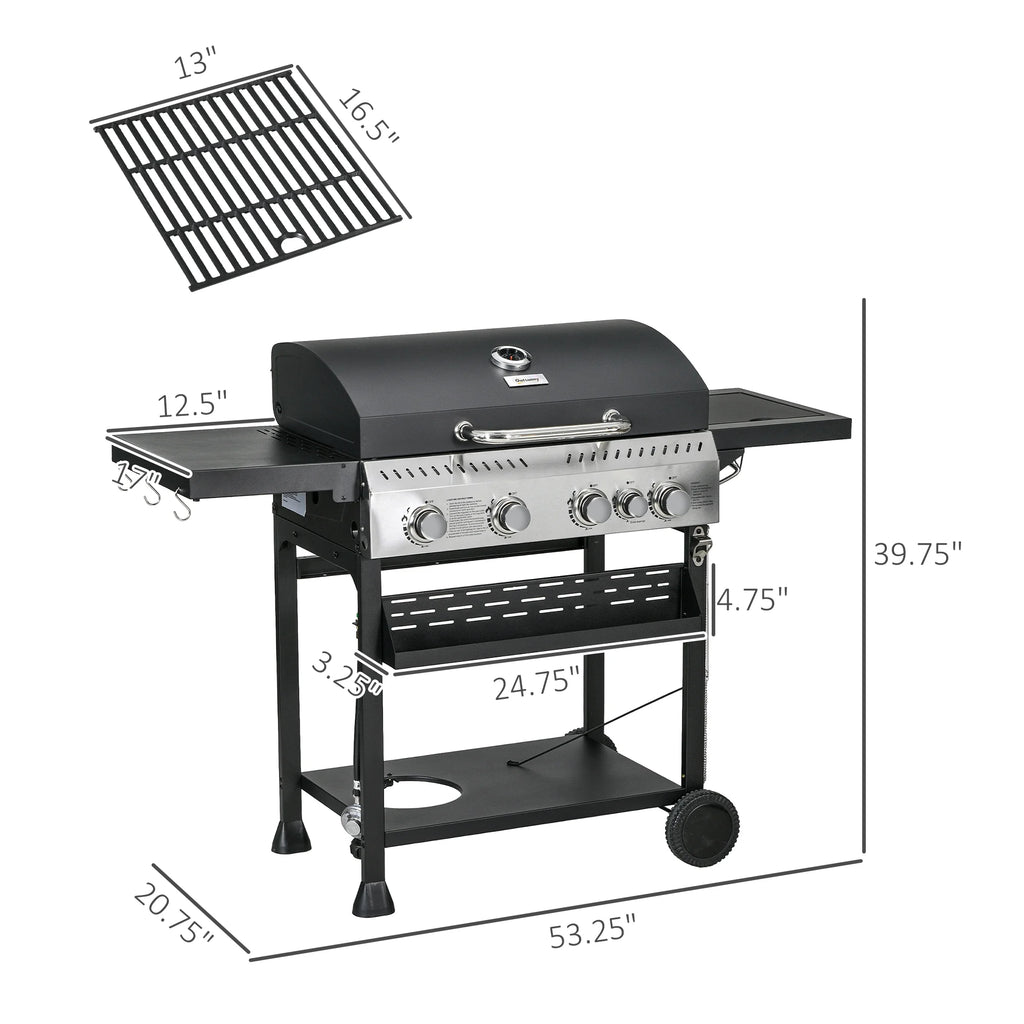4 Burner Propane Gas Grill with Side Burner C859884