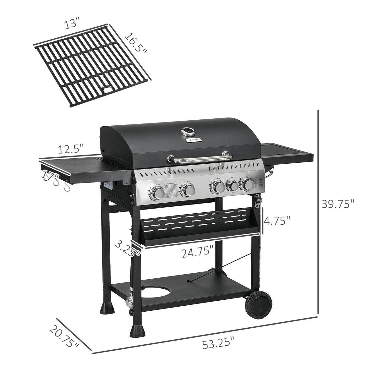 4 Burner Propane Gas Grill with Side Burner C859884