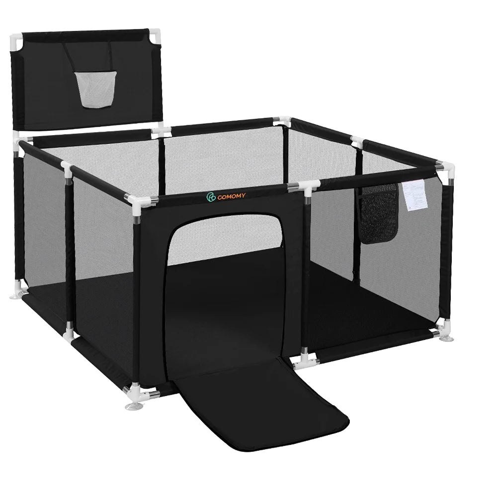 Portable 4-Panel Baby Playpen with Basketball Hoop V7248