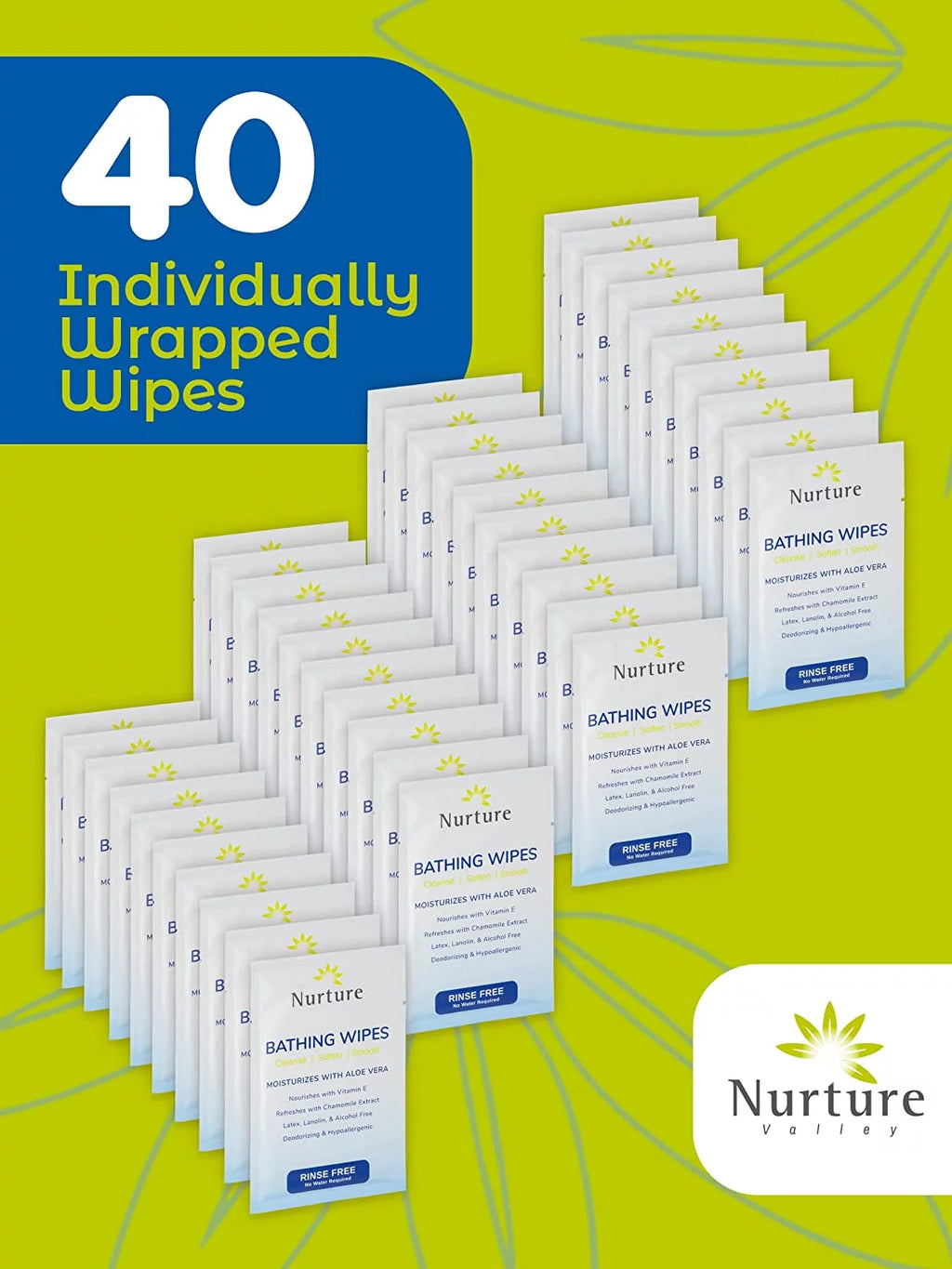 Rinse Free Bathing Wipes Aloe Vera Vitamin E 40 Travel Packs T8605