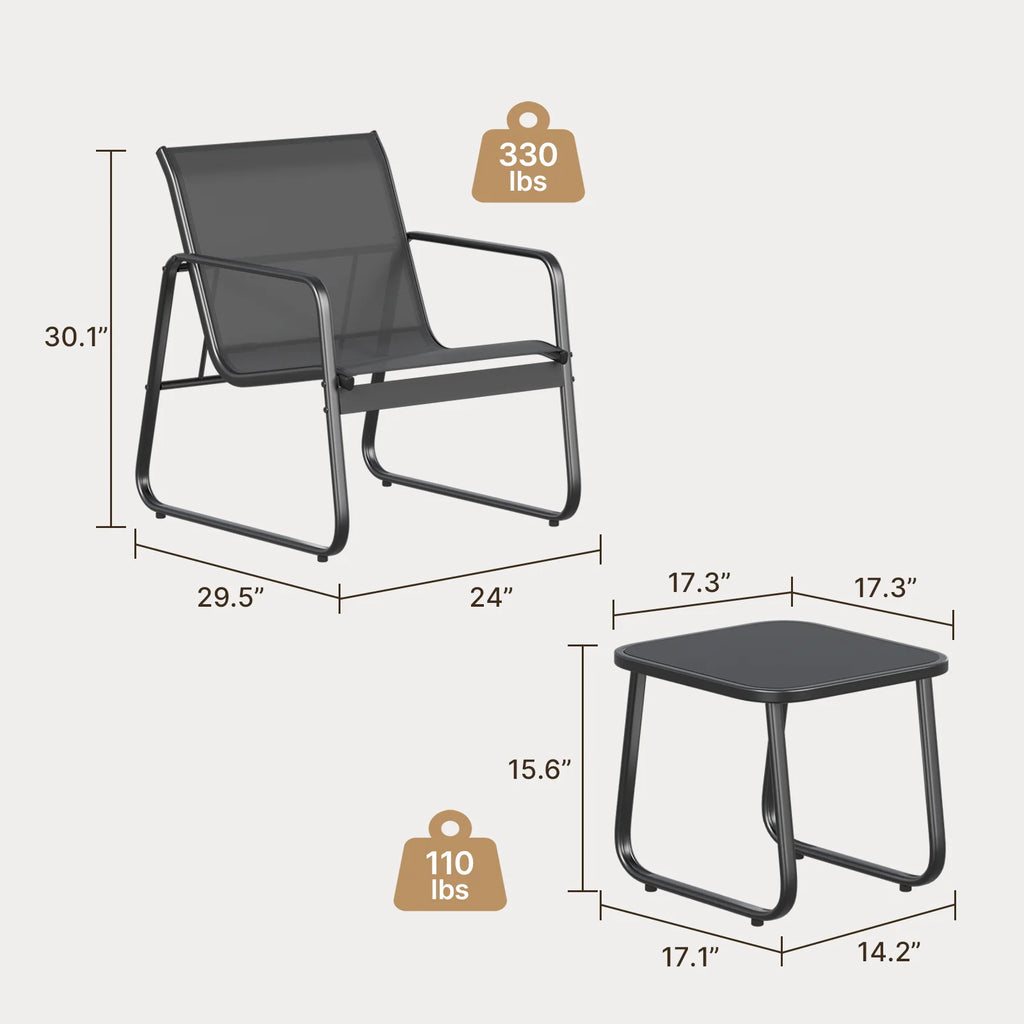 Patio Chairs Set with Glass Coffee Table and Gray Cushion K568994
