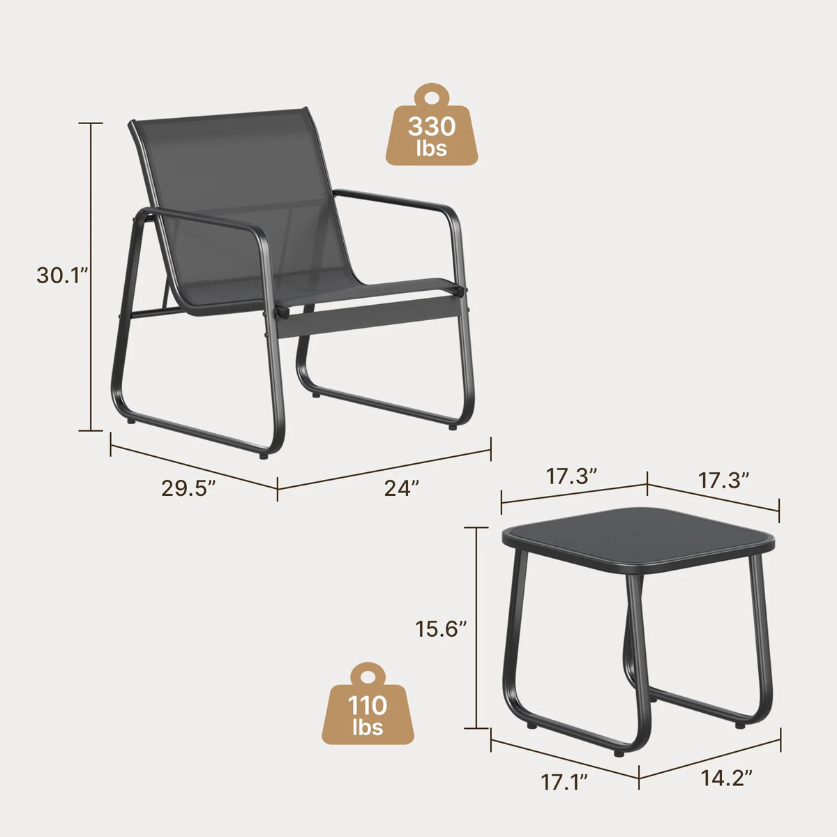 Patio Chairs Set with Glass Coffee Table and Gray Cushion K568994