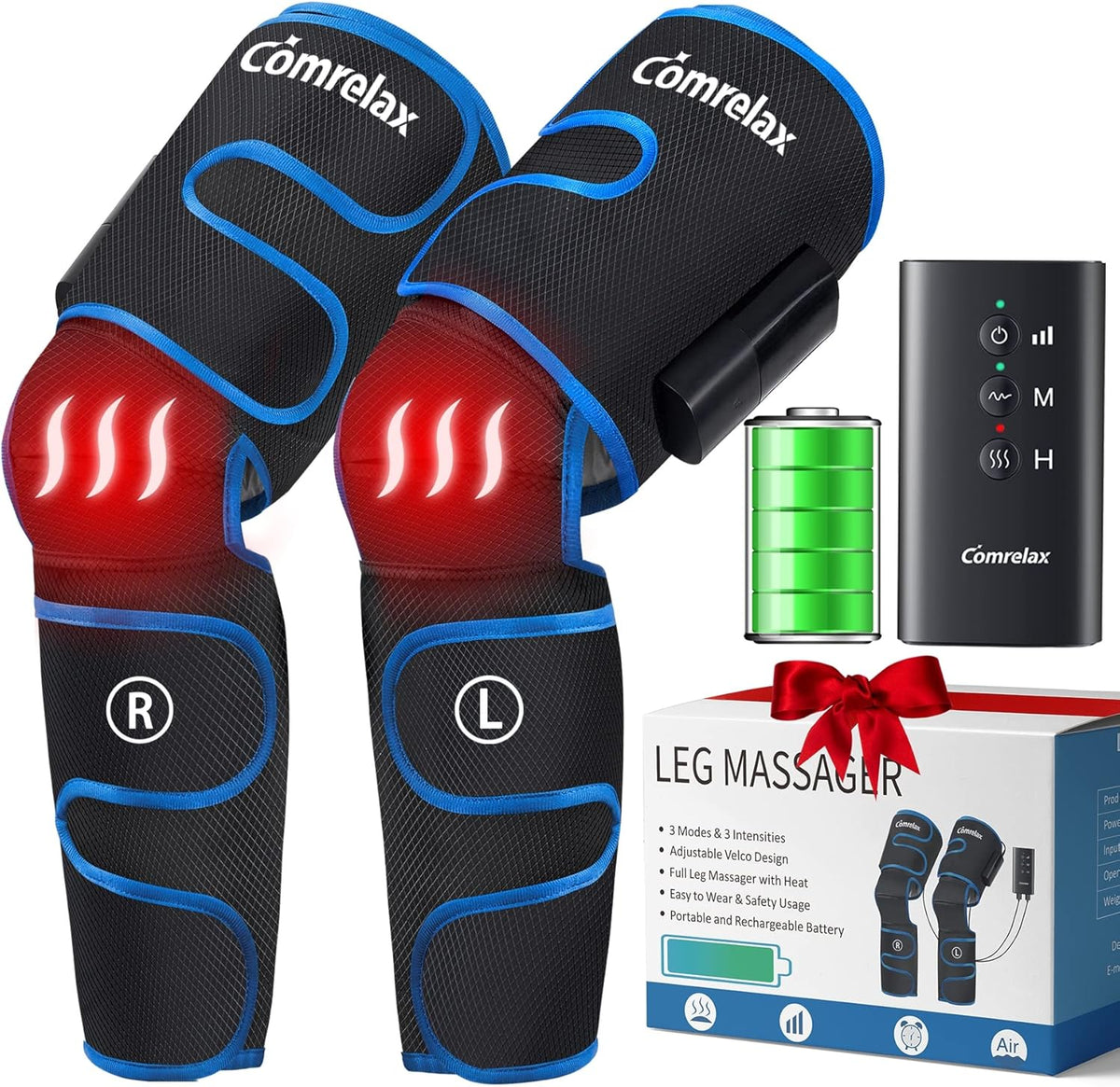 Rechargeable Cordless Air Compression Leg Massager with Heat, 3 Modes 3 Intensities L78934