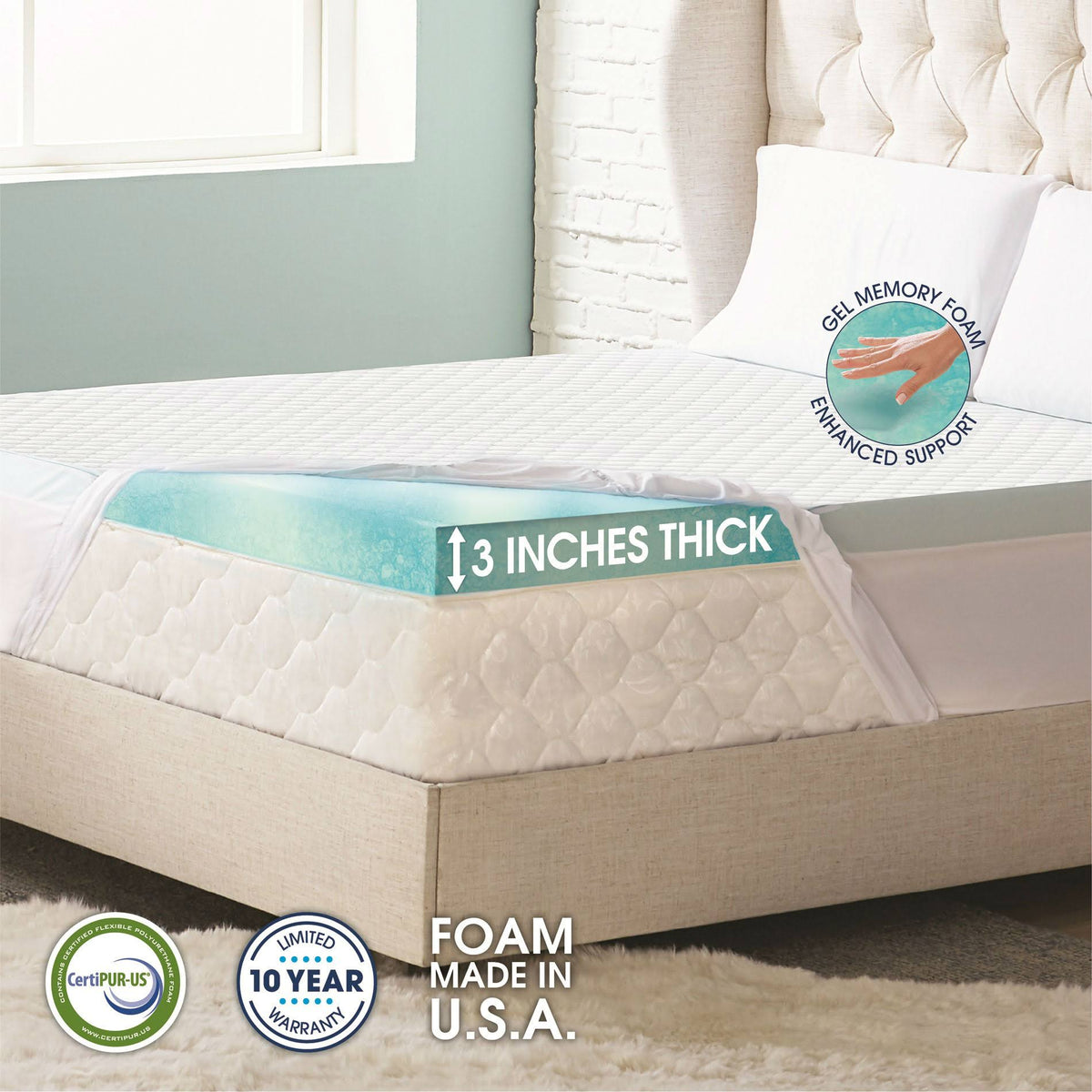 Blue Gel Swirl Memory Foam Mattress Topper W3736