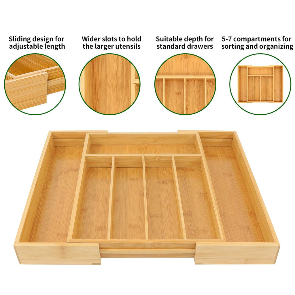 Bamboo Expandable Drawer Organizer with Dividers, Brown A18860