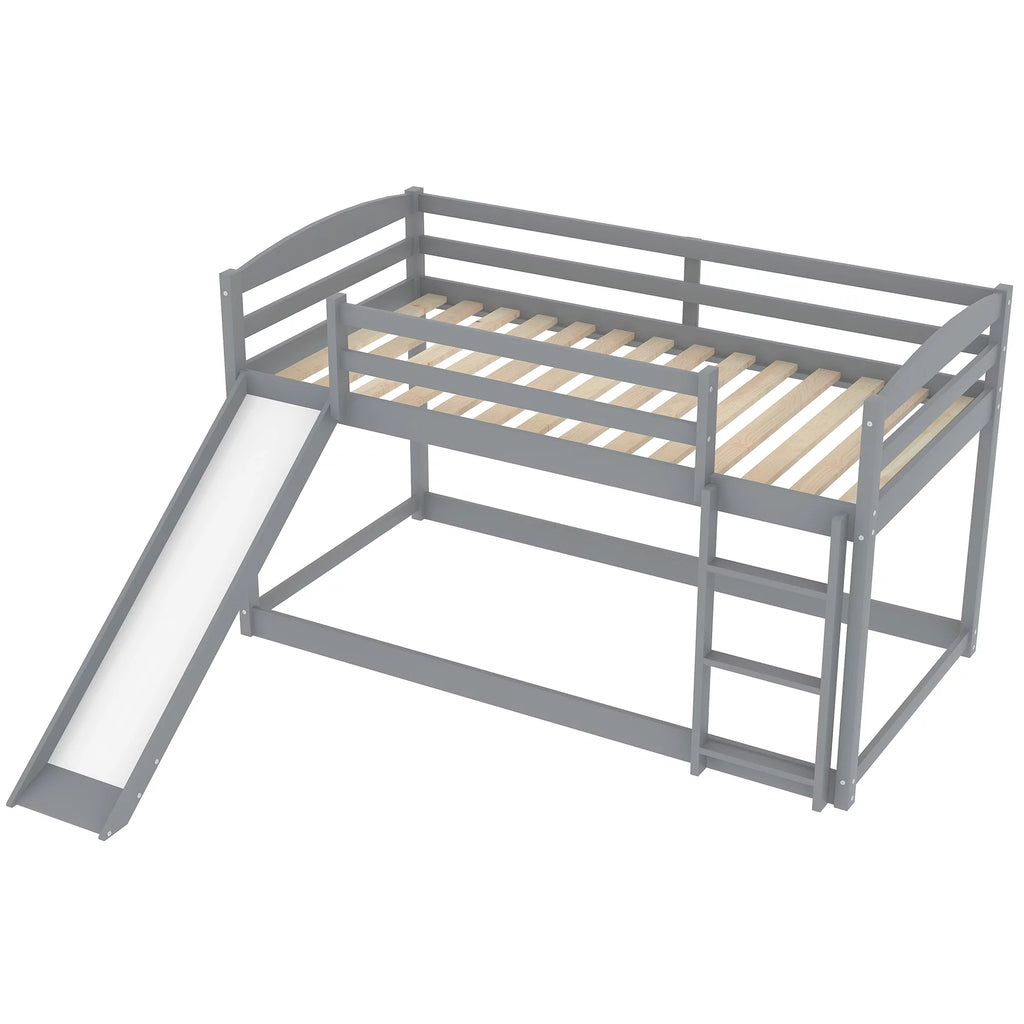 Gray Twin Over Twin Wood Bunk Bed with Slide and Ladder B516718