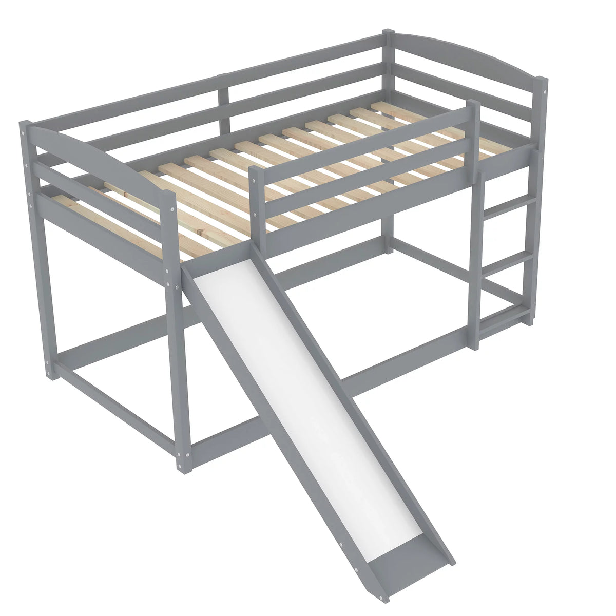 Gray Twin Over Twin Wood Bunk Bed with Slide and Ladder B516718