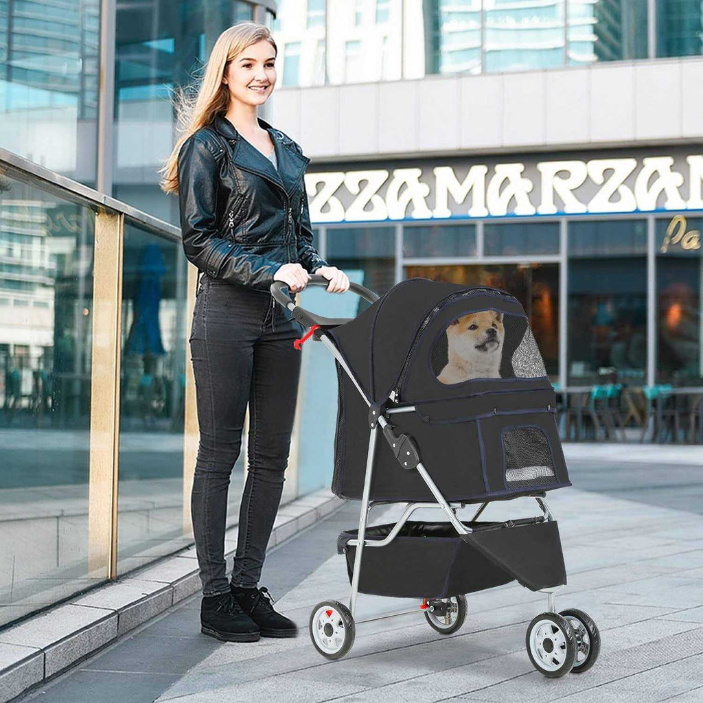 Pet Stroller Cat Dog Cage Travel Folding Carrier I727