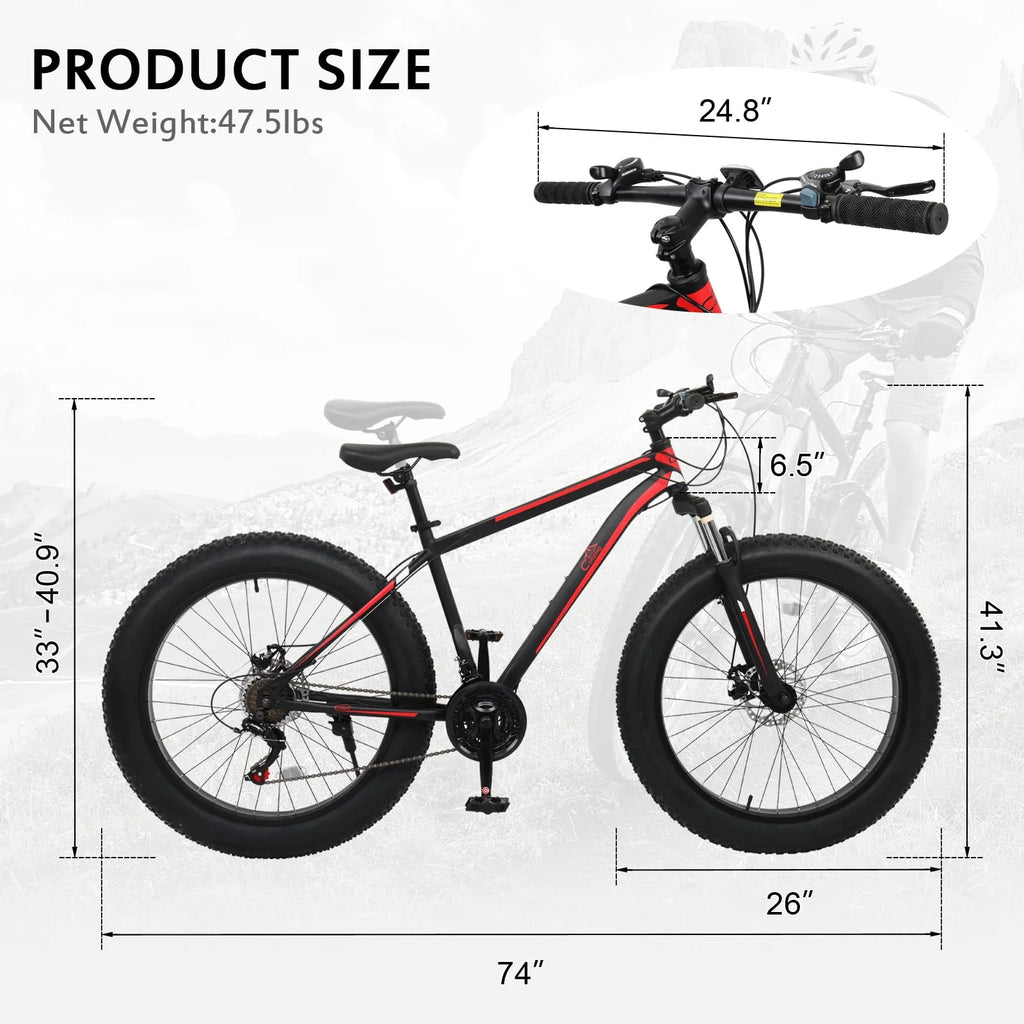 26 Fat Tire Mountain Bike 21 Speed High Carbon Steel Frame M2119