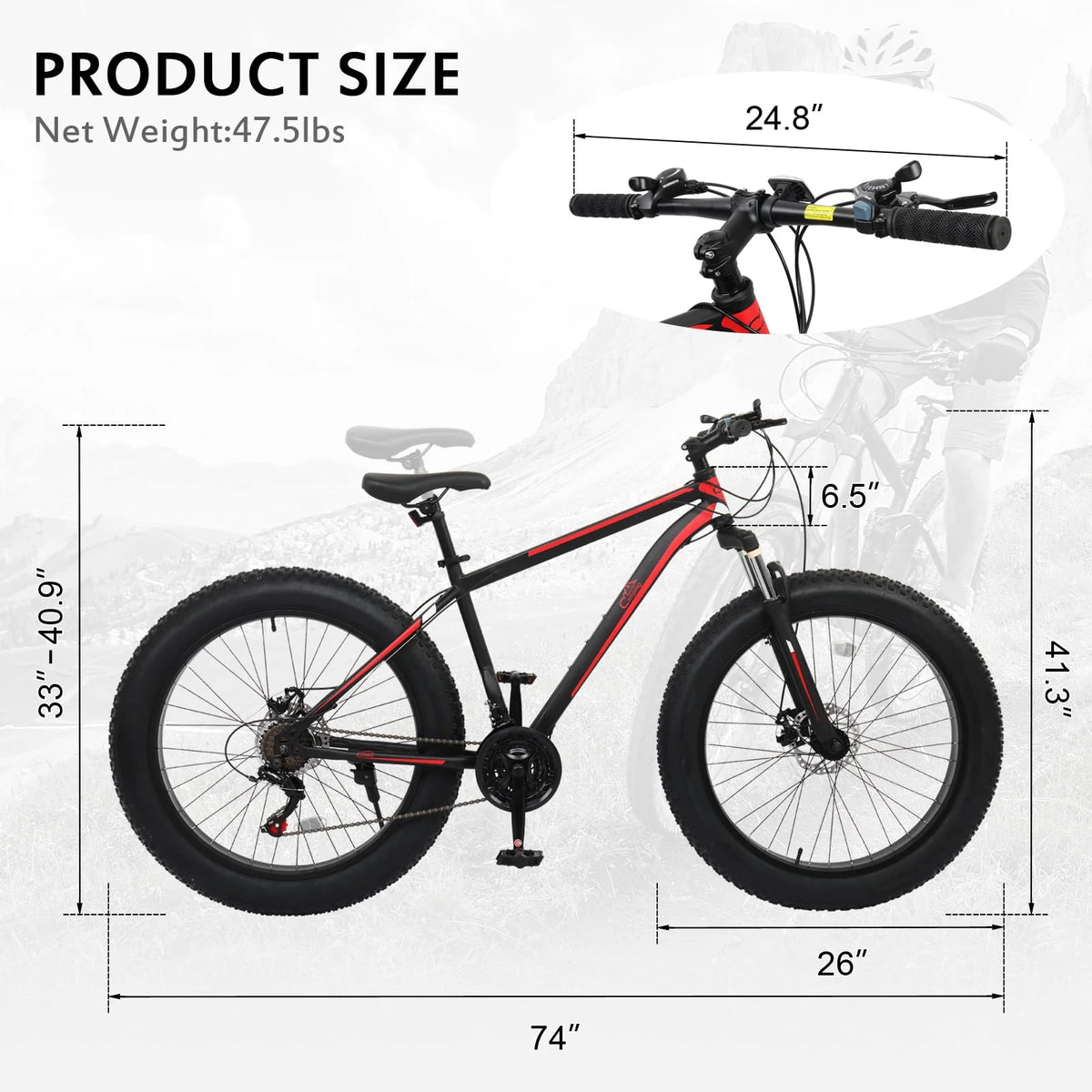 26 Fat Tire Mountain Bike 21 Speed High Carbon Steel Frame M2119