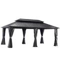 12x20 Galvanized Steel Hardtop Gazebo with Netting and Curtains G478362