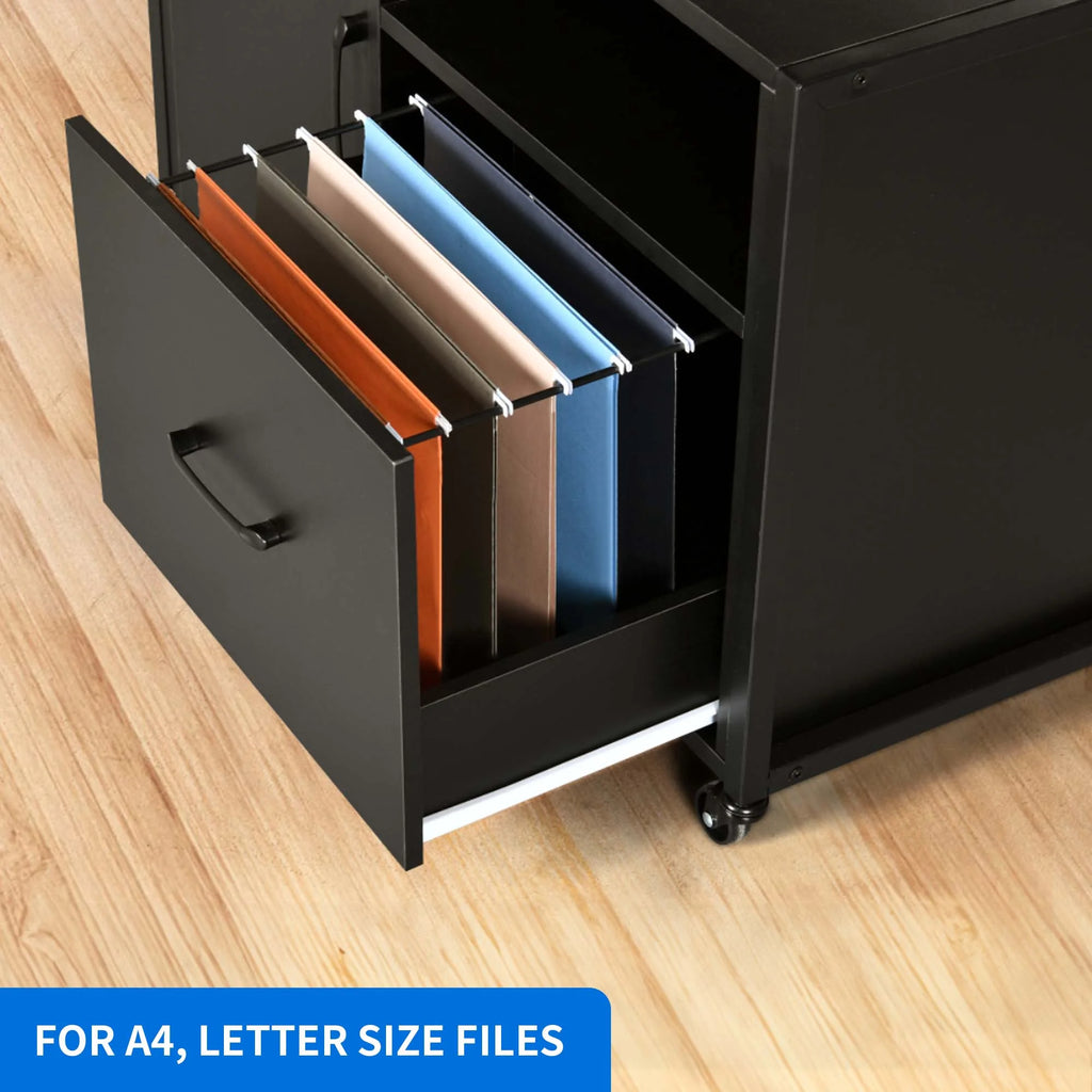 Wood File Cabinet with Charging Station and Printer Shelf P523
