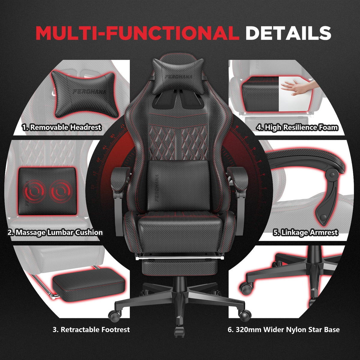 Black Gaming Chair with Footrest and Massage Lumbar Support I66028