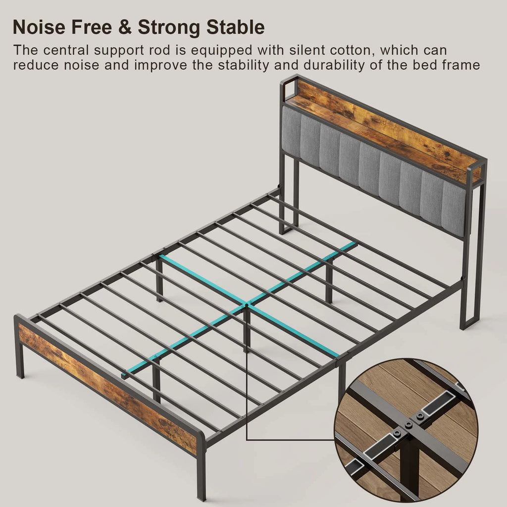 King Bed Frame with Storage Headboard Q853746