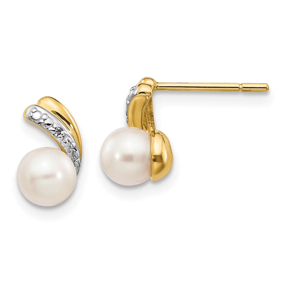 14k White Round Pearl Diamond Post Earrings V46930
