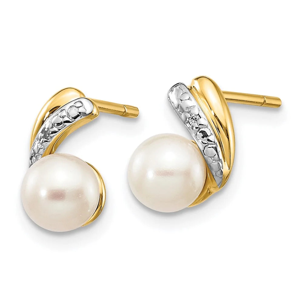 14k White Round Pearl Diamond Post Earrings V46930
