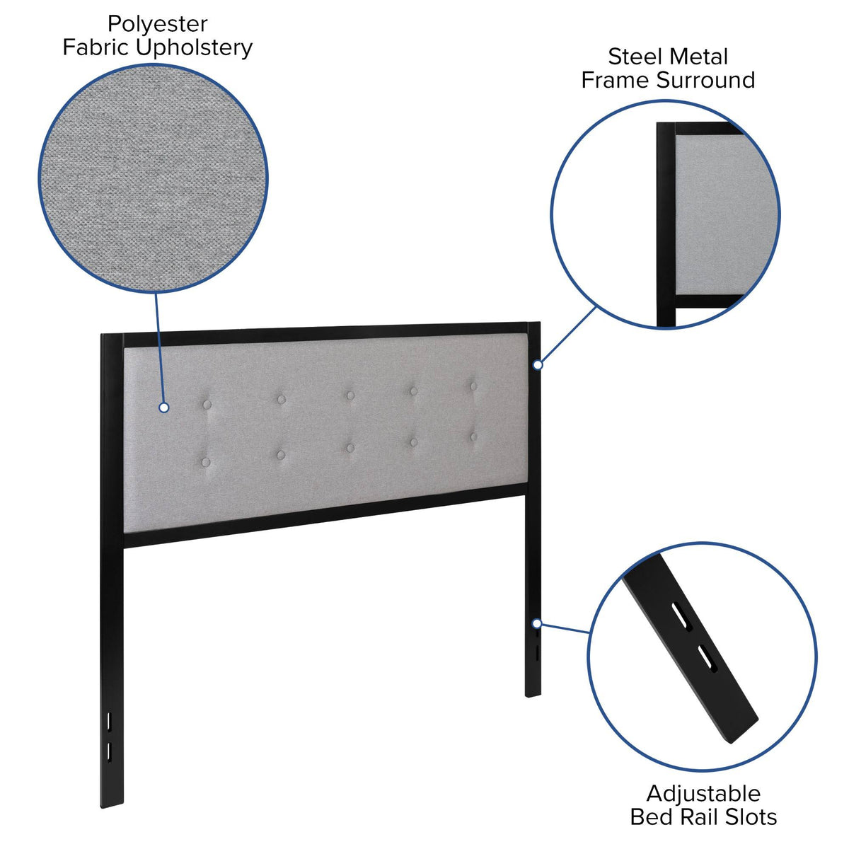 Queen Size Fog Gray Button Tufted Headboard I857