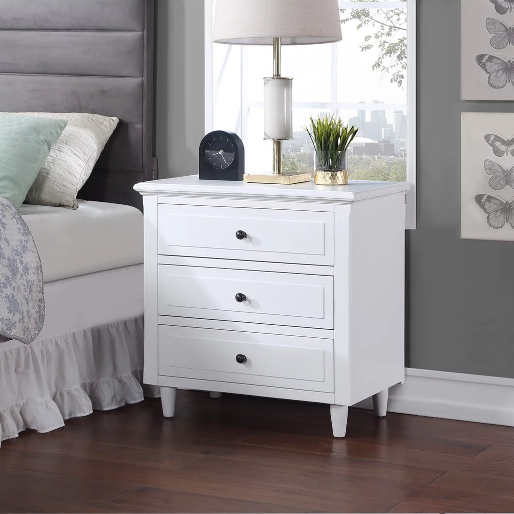 White 3 Drawer Solid Wood Nightstand M462610