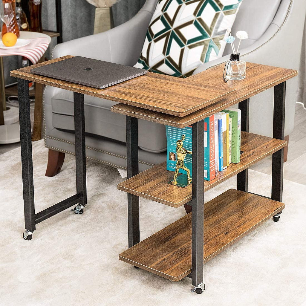 Sofa Side Table with 2 Tiers Storage Shelves Y642