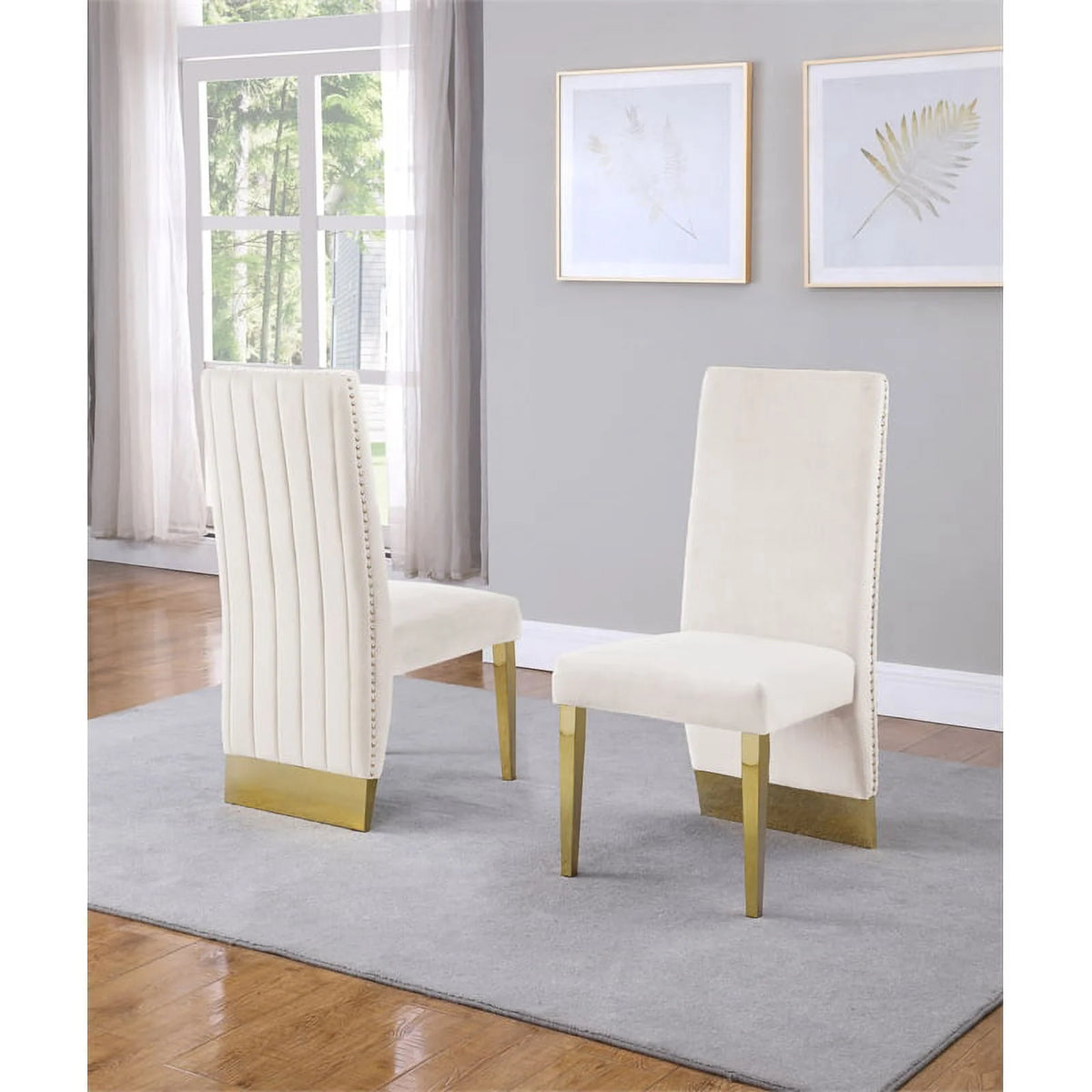 Cream Tufted Velvet Accent Side Chairs Set of 2 G899614