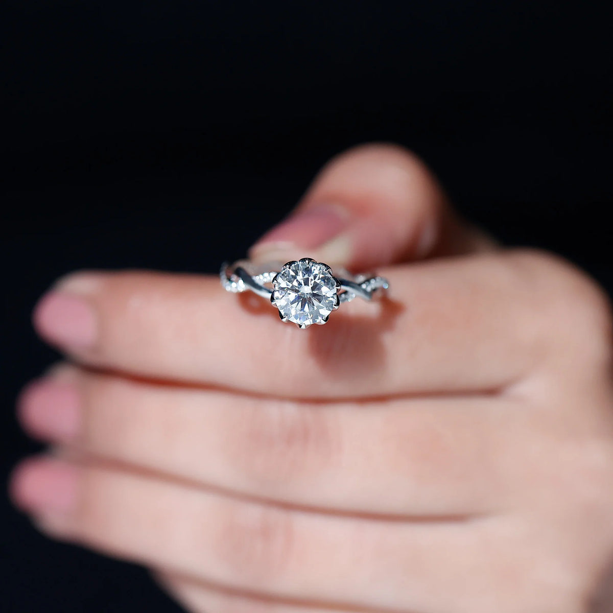 2.50 CT Moissanite Solitaire Engagement Ring with Braided Shank, 925 Sterling Silver T21580