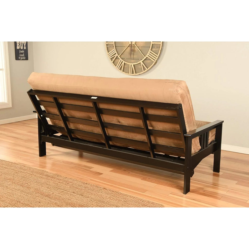 Black Futon Frame with Aqua Linen Mattress J644