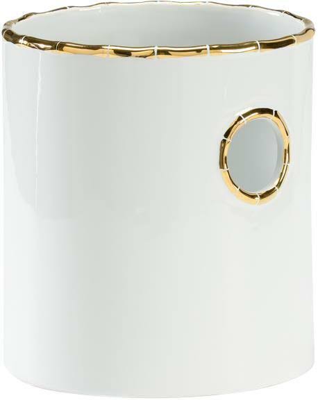 White Metallic Gold Details Black Ceramic Cachepot D34609