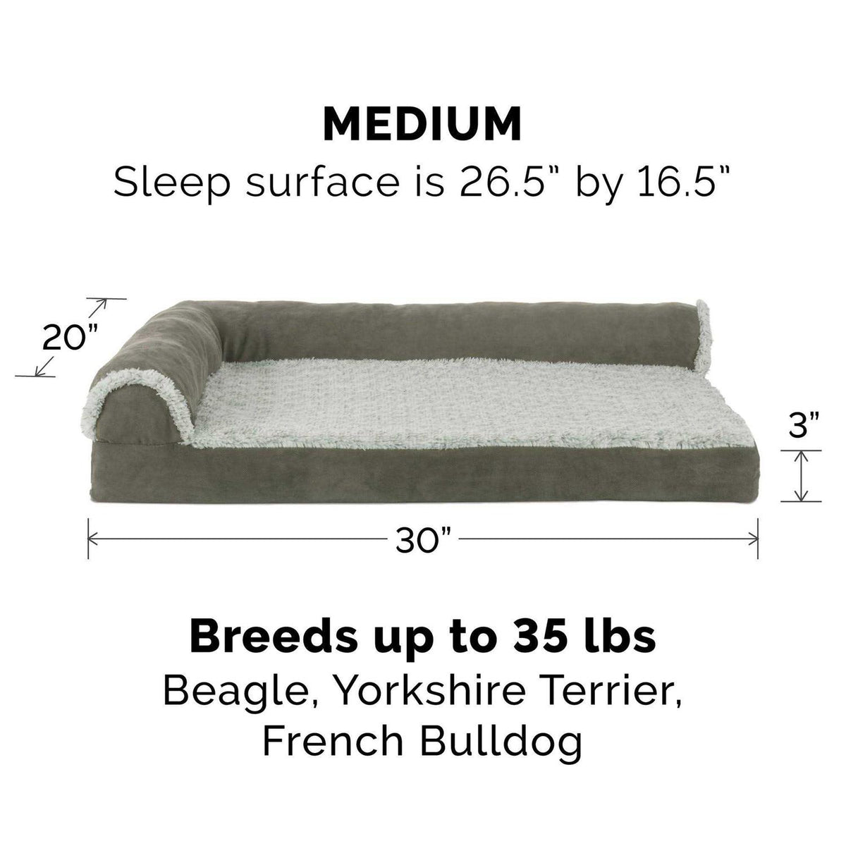 Two-Tone Faux Fur Suede Chaise Lounge Dog Bed T3475