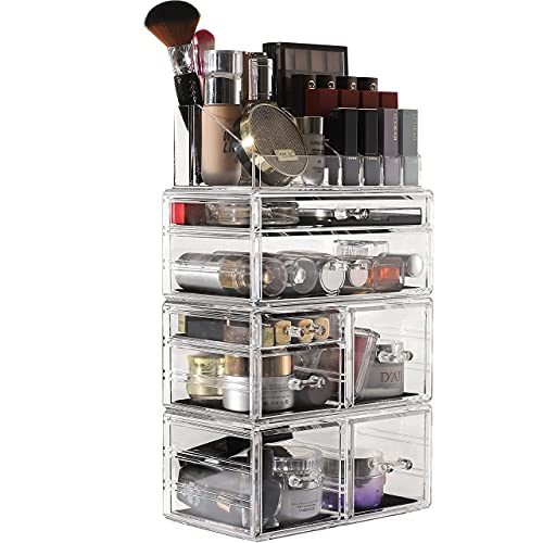 Large Clear Makeup Organizer with 8 Drawers, Set of 3 V999