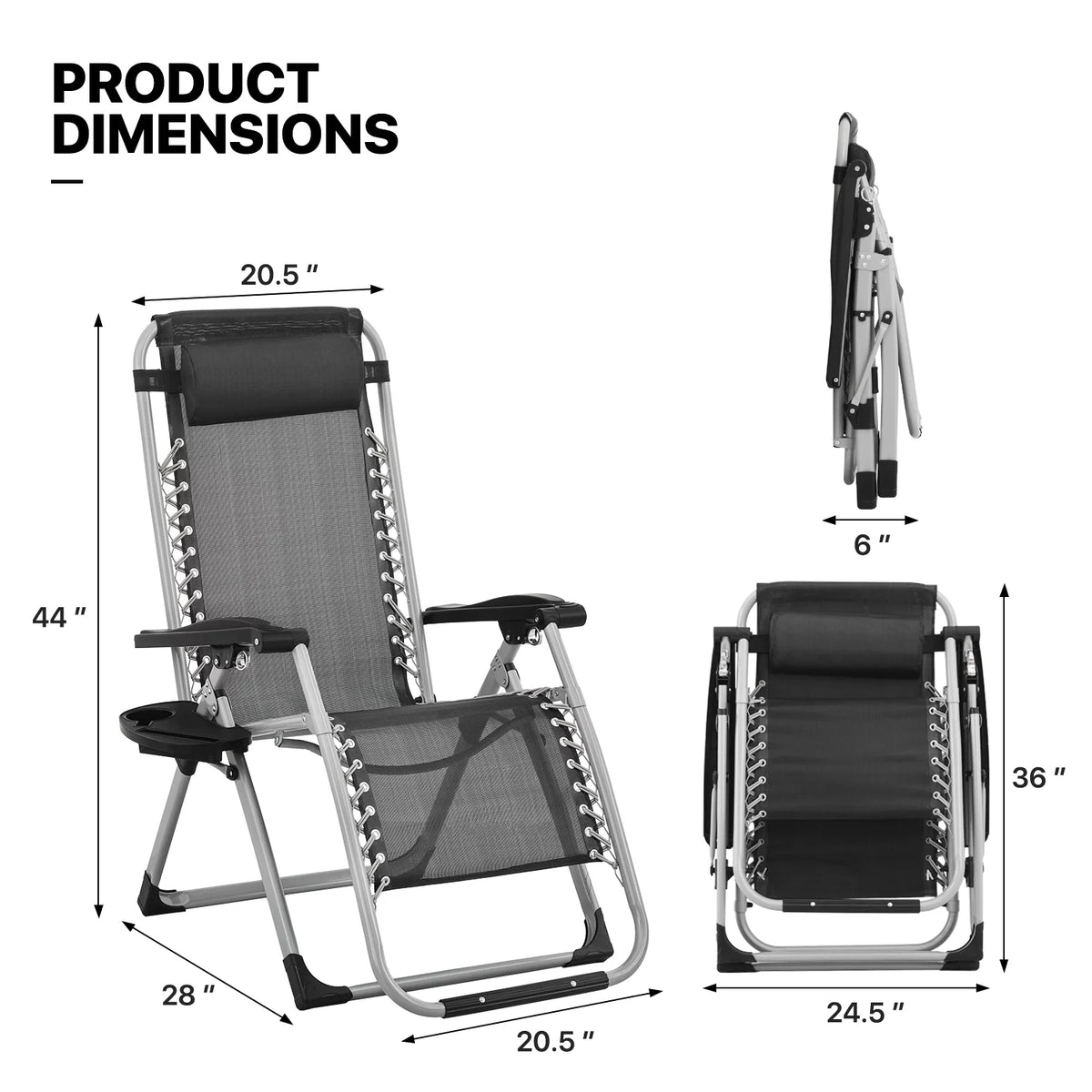 Black Zero Gravity Chair with Cushion and Side Tray S697434