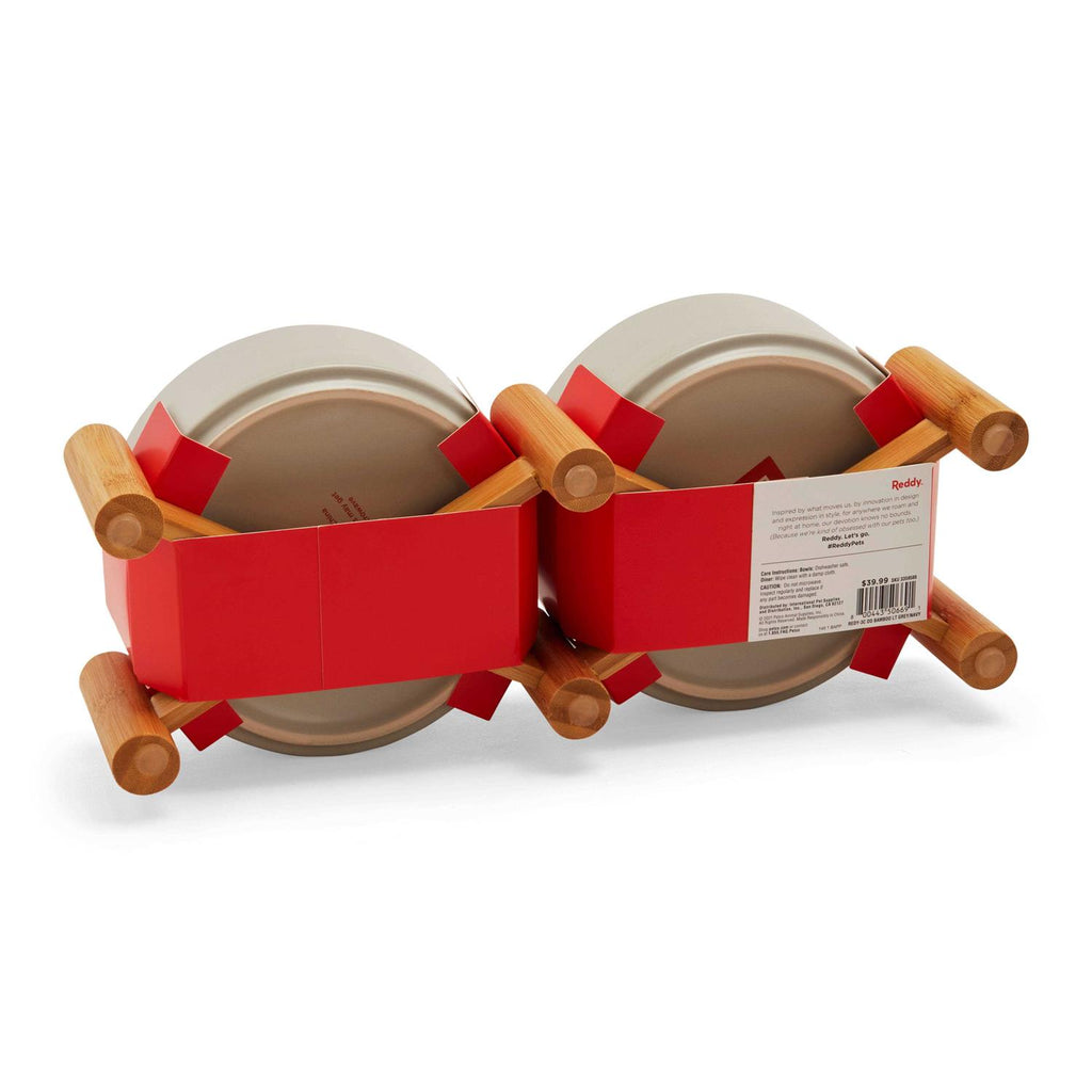 Ceramic & Bamboo Elevated Dog Double Diner L309640