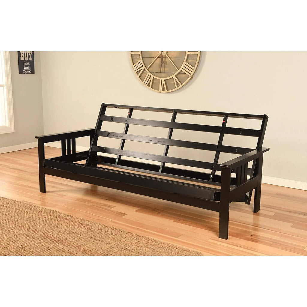 Black Futon Frame with Aqua Linen Mattress J644