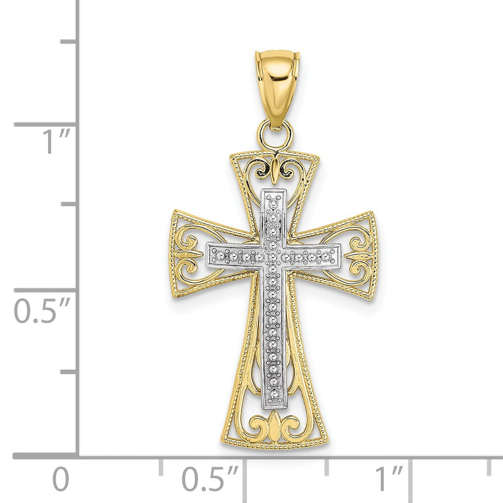 10K Two-Tone Beaded Filigree Cross Charm Y298