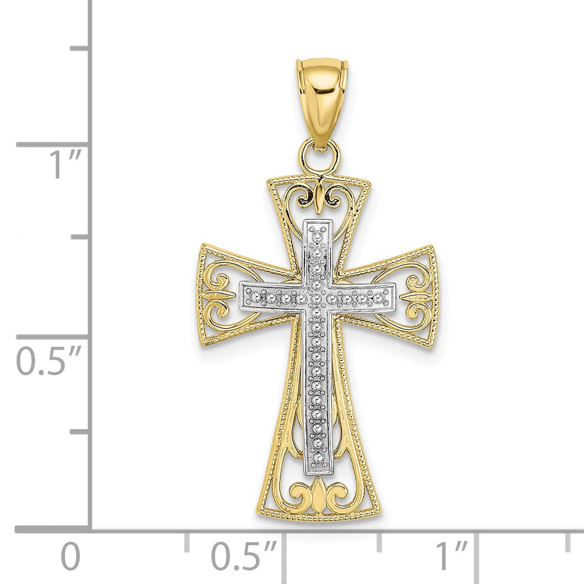 10K Two-Tone Beaded Filigree Cross Charm Y298