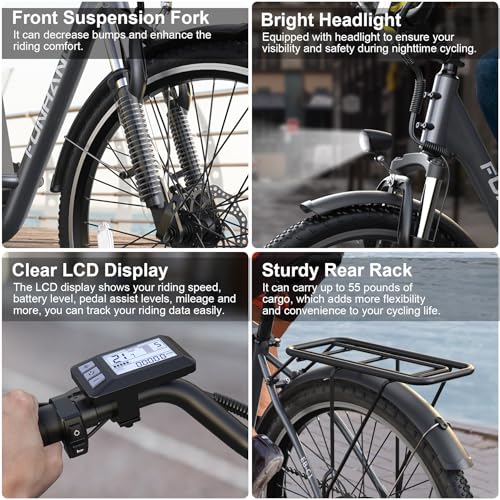 26" 1000W Electric Bike with 48V Removable Battery, 7-Speed W782