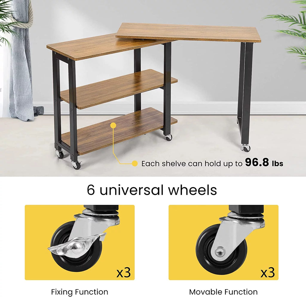 Sofa Side Table with 2 Tiers Storage Shelves Y642