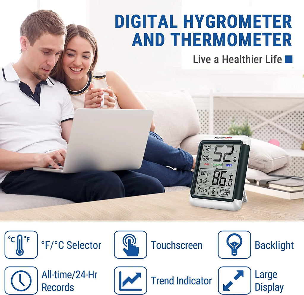 Digital Hygrometer Indoor Thermometer Humidity Gauge with Touchscreen and Backlight V5742