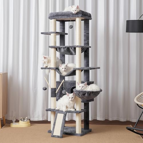 68.1-inch Tall Cat Tree with Sisal-Covered Scratching Posts, Smoky Gray J270