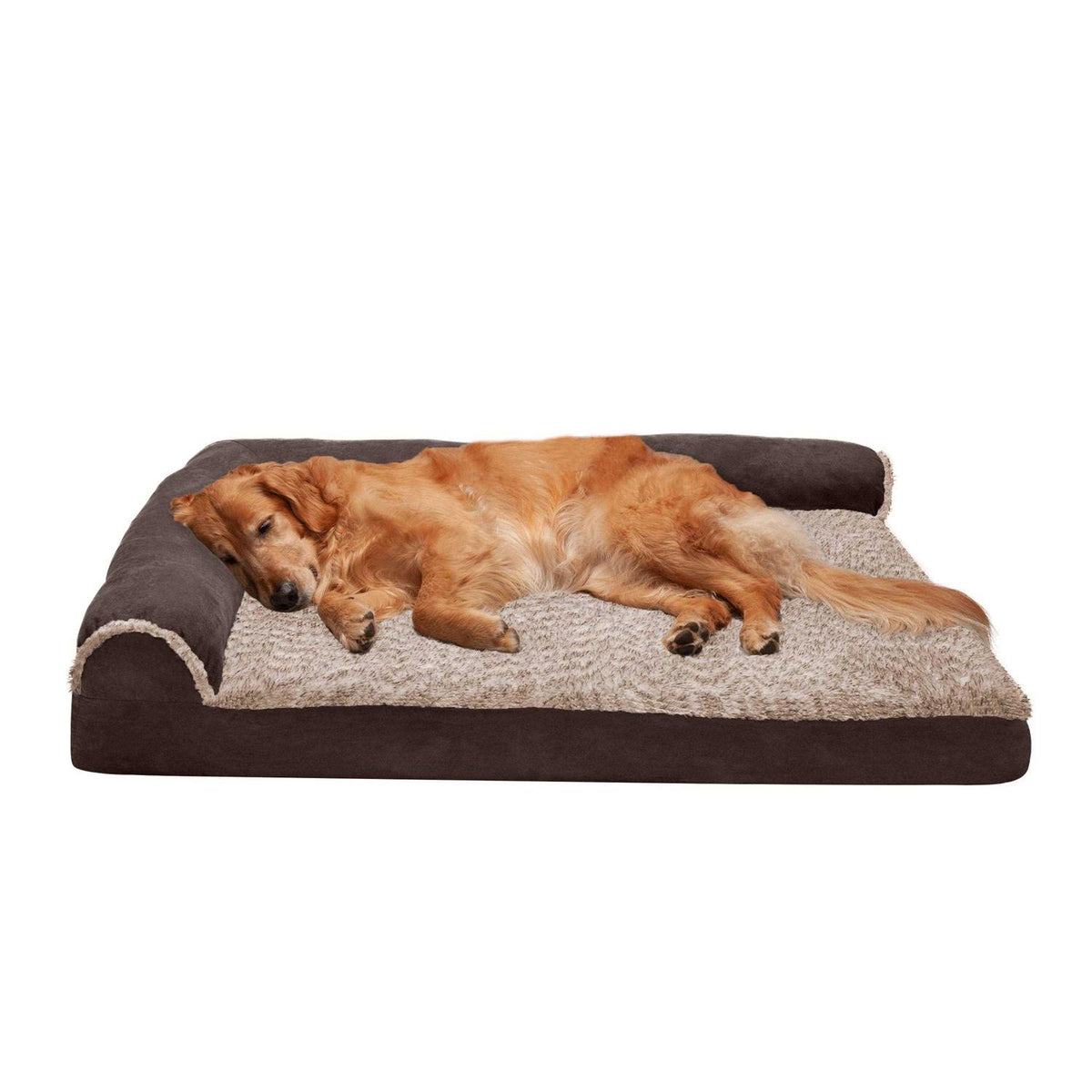 Two-Tone Faux Fur Suede Chaise Lounge Dog Bed T3475