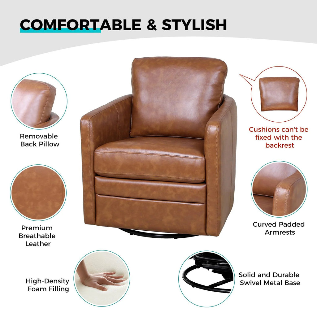Faux Leather Swivel Accent Chair with Arms N1885