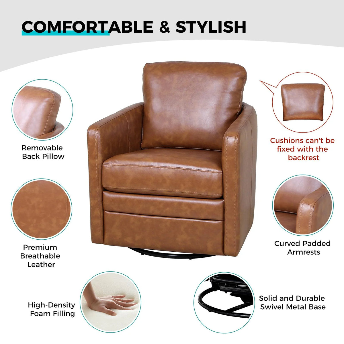 Faux Leather Swivel Accent Chair with Arms N1885