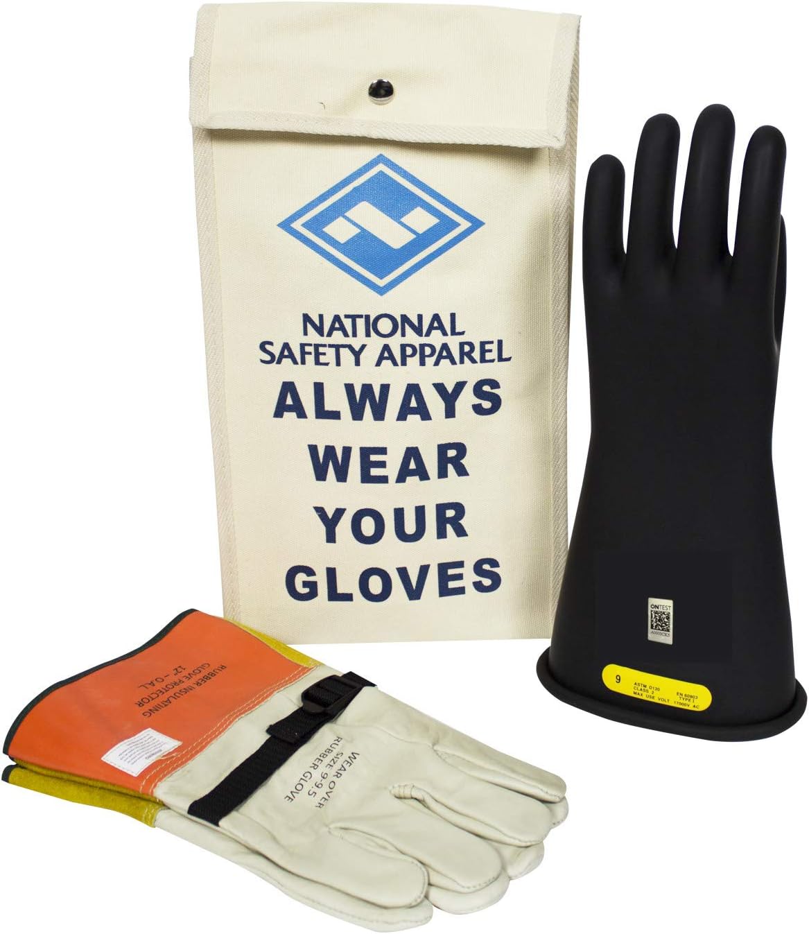 Class 2 Black Rubber Voltage Insulating Glove Kit with Leather Protectors H50024
