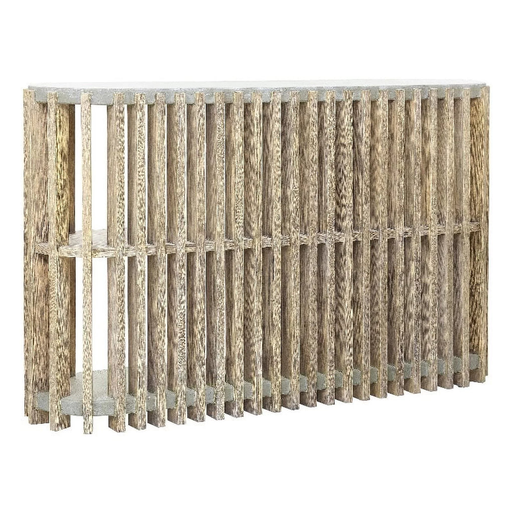 Wood Slat Display Console with Concrete Top E368138