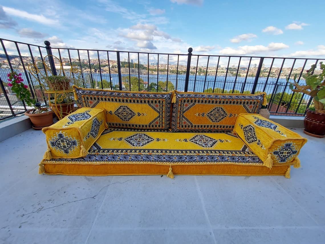 Yellow Floor Couches, Pallet Sofa, Floor Cushions, Sectional Sofa, Floor Sofa Set, Ottoman Couch Z255928